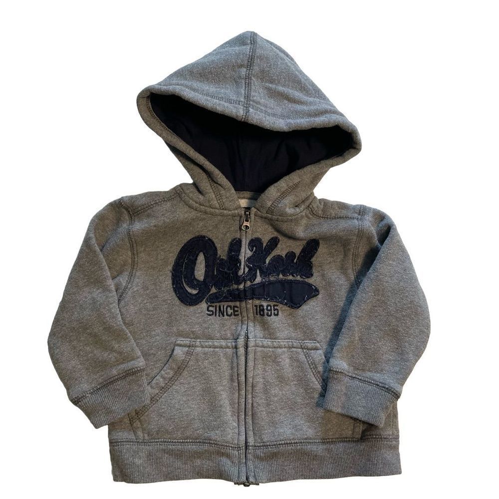 OshKosh B’gosh grey hoodie sweatshirt front zip kangaroo pockets lined hood unis